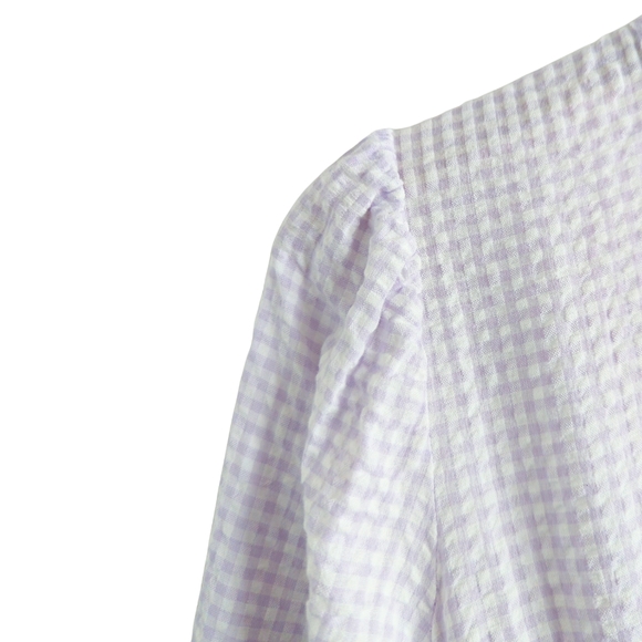 NASTY GAL Gingham Print Tiered Smocked Ruffle Hem Mini Dress in Lavender Size 2 - Picture 10 of 13